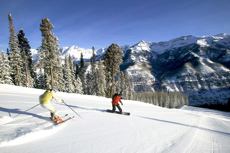 Skiing and boarding at Telluride, Colorado