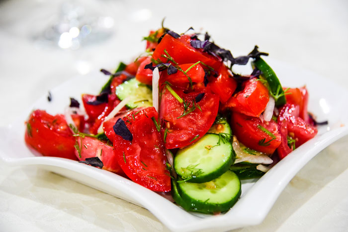 a classic Uzbeki salad of onions and tomatoes