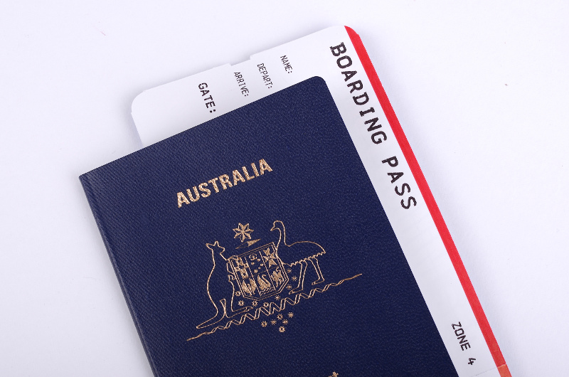 An Australian passport and boarding passes