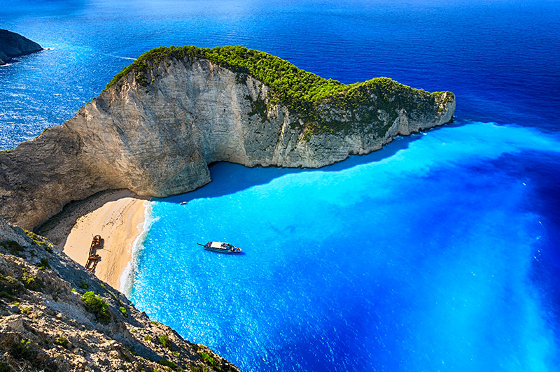 shipwreck bay greece aerial photo