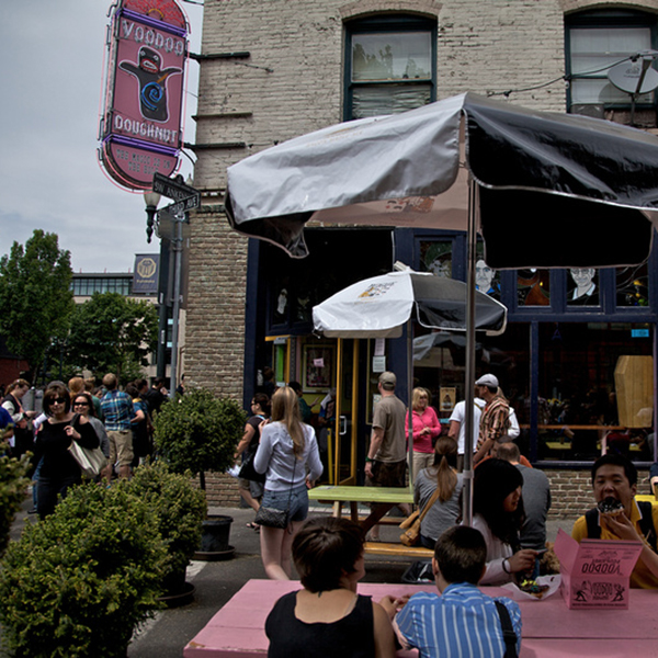 Voodoo Doughnut store exterior, Portland, USA