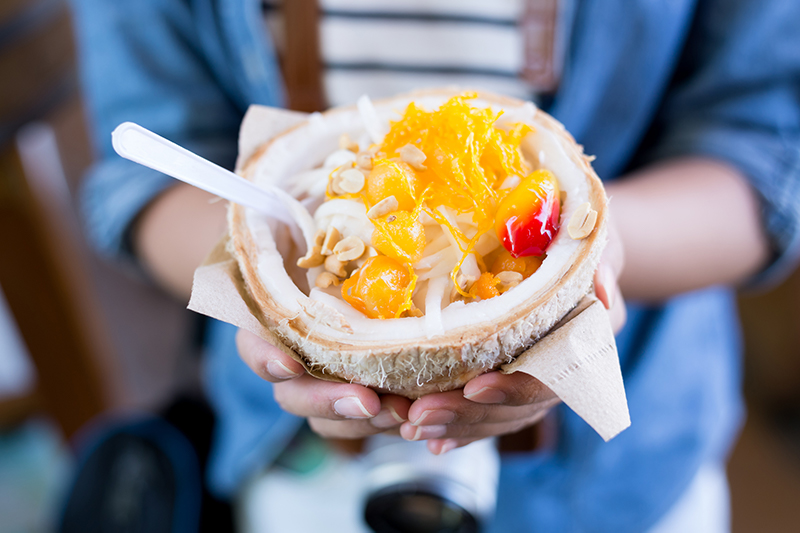 Coconut ice-cream in a coconut shell in Bangkok