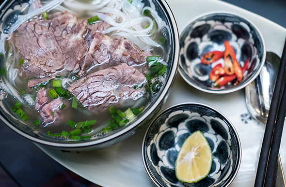 a bowl of pho