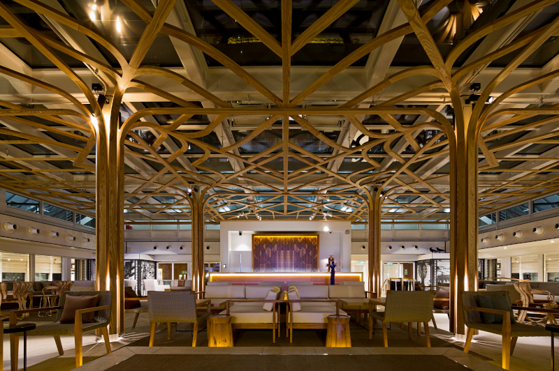 The Wintergarden area on the Viking Jupiter ship by night