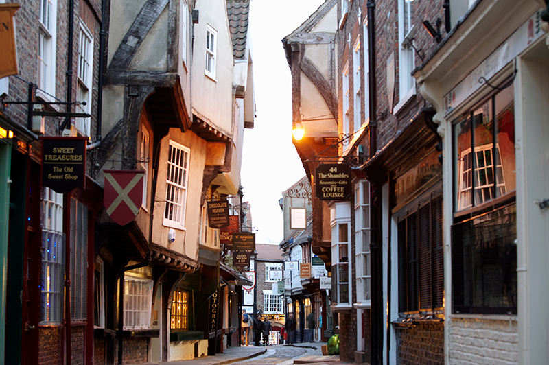 The medieval buildings of the Shambles in York.