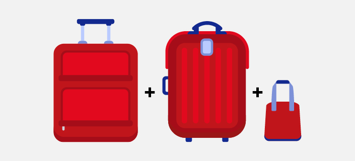 Carry on baggage allowance illustration - two suitcases plus handbag